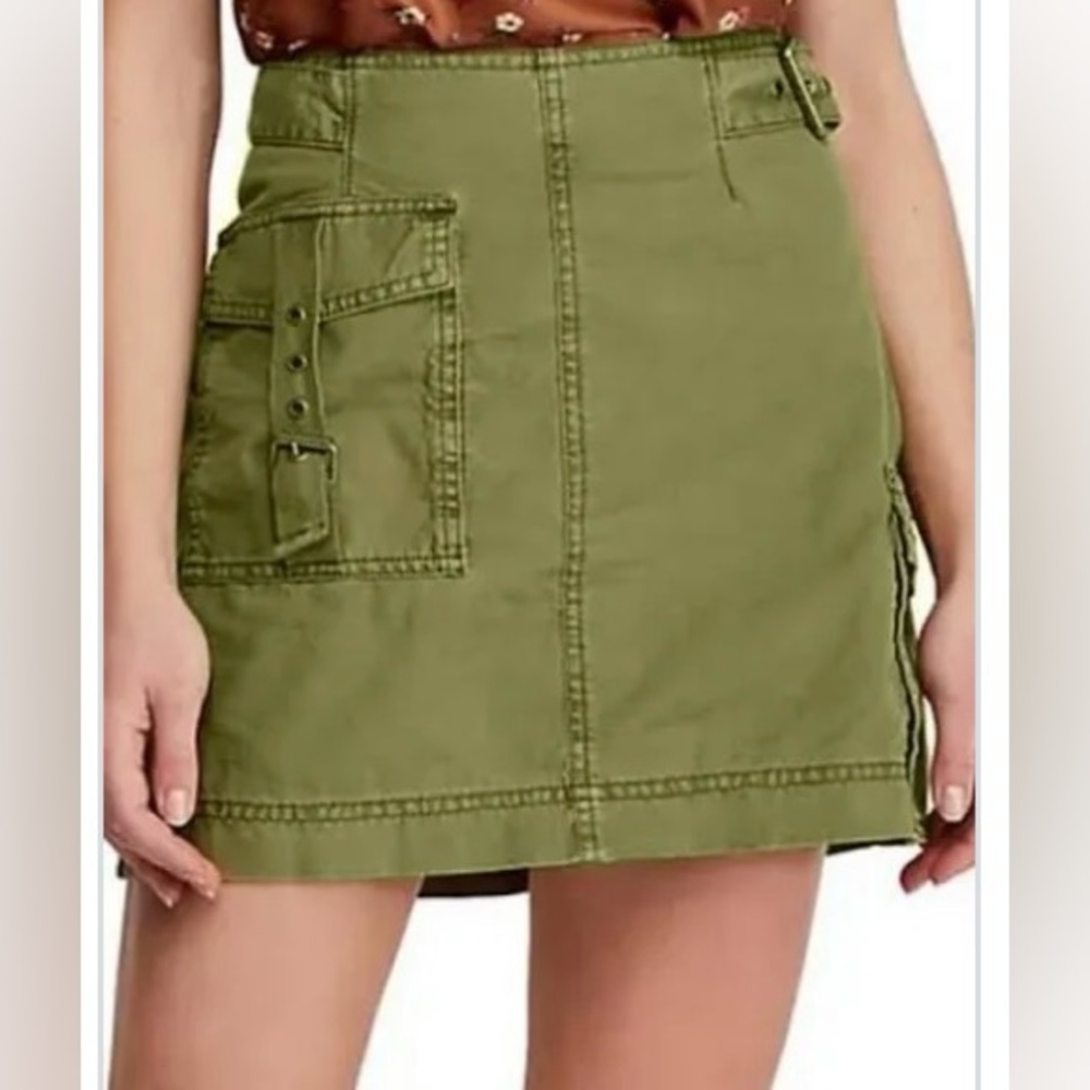 Free People Erika Mini Utility Skirt Canteen Green